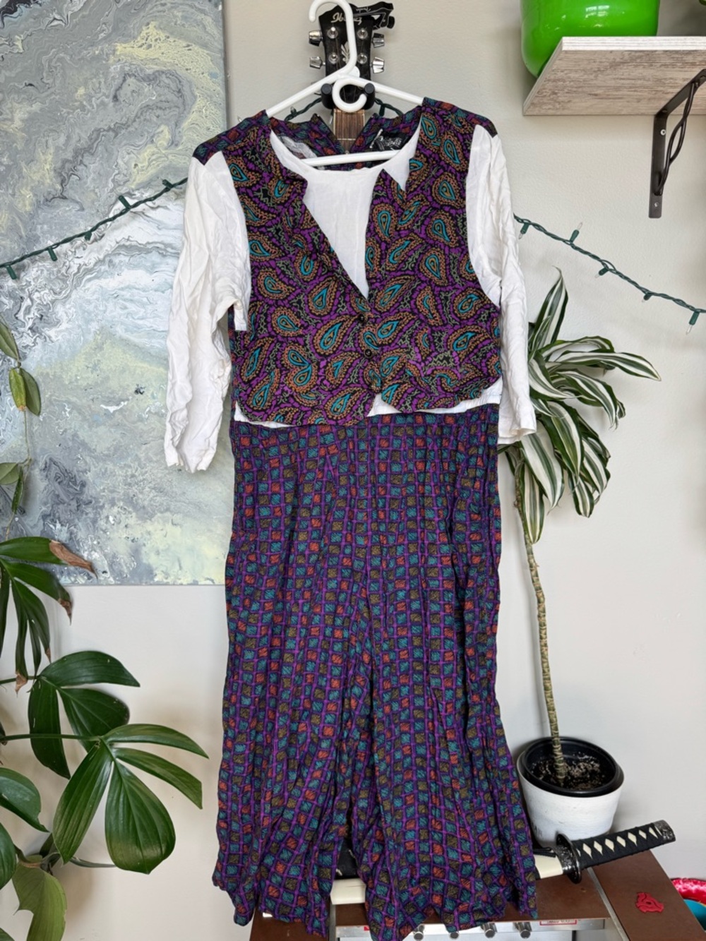 Vintage 80s Geometric Paisley Jumpsuit